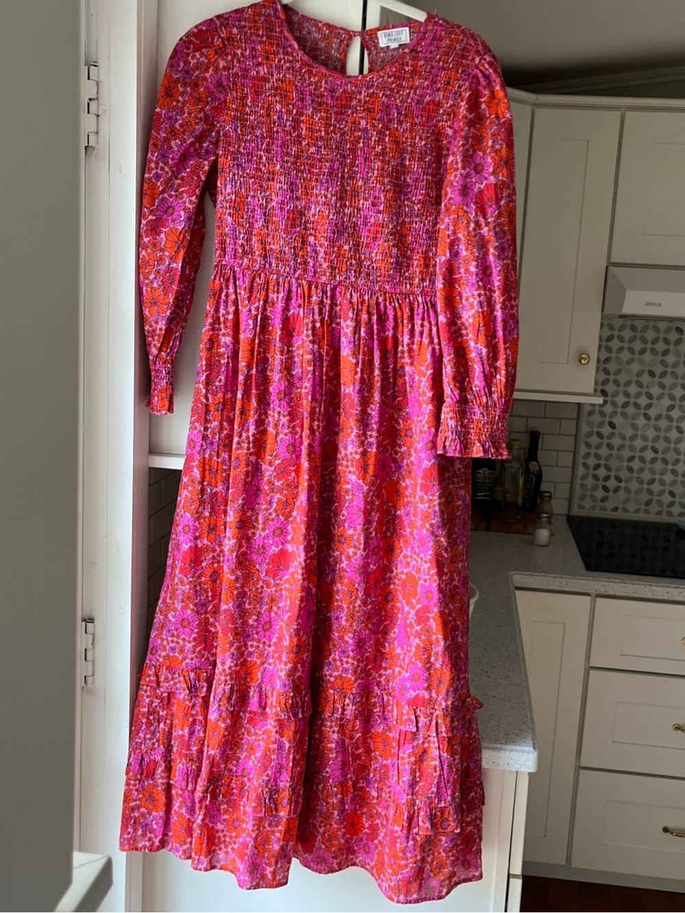 Pink City Prints Isabel Maxi Dress Long Sleeved Sz Small Cottagecore Pink Floral